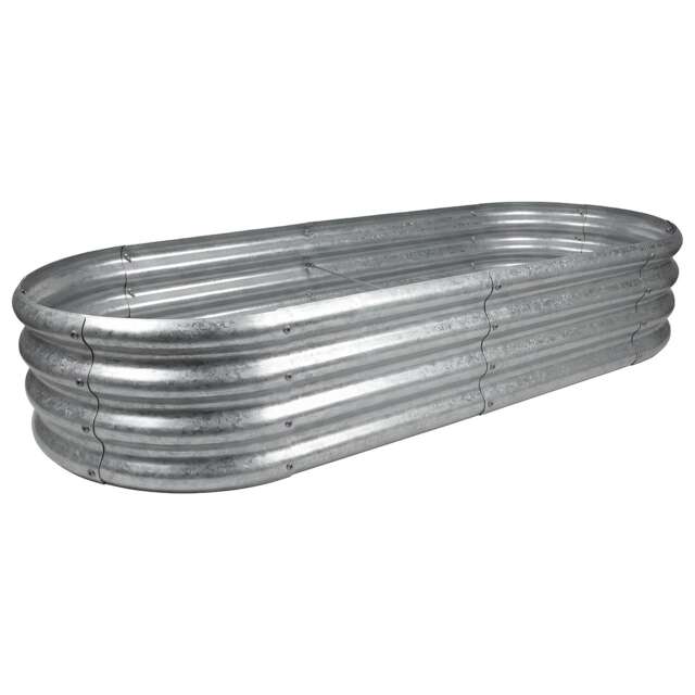 Harbour Housewares Raised Garden Bed - Silver Rounded Bottomless Metal Raised Galvanised Steel Planter Box 180 x 90cm