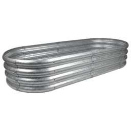 Harbour Housewares Raised Garden Bed - Silver Rounded Bottomless Metal Raised Galvanised Steel Planter Box 180 x 90cm