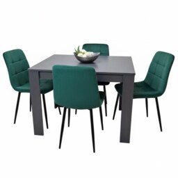 Dark Grey Dining Table with 4 Green Velvet Chairs Modern Kitchen Dining Set