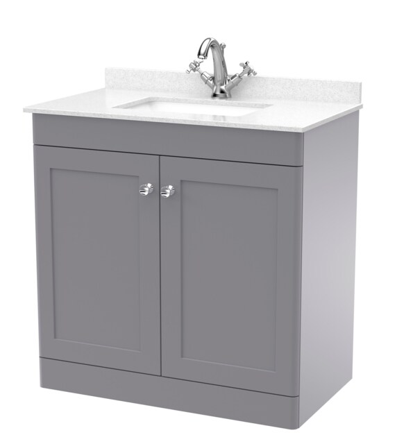 Balterley Swynnerton Traditional 2 Door Floor Standing Vanity Unit with Marble Basin, Satin Grey, 800mm