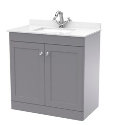 Balterley Swynnerton Traditional 2 Door Floor Standing Vanity Unit with Marble Basin, Satin Grey, 800mm