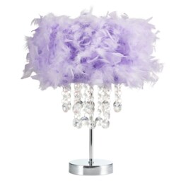 Chandelier Style Lilac Feather Table Lamp with Waterfall Acrylic Drops