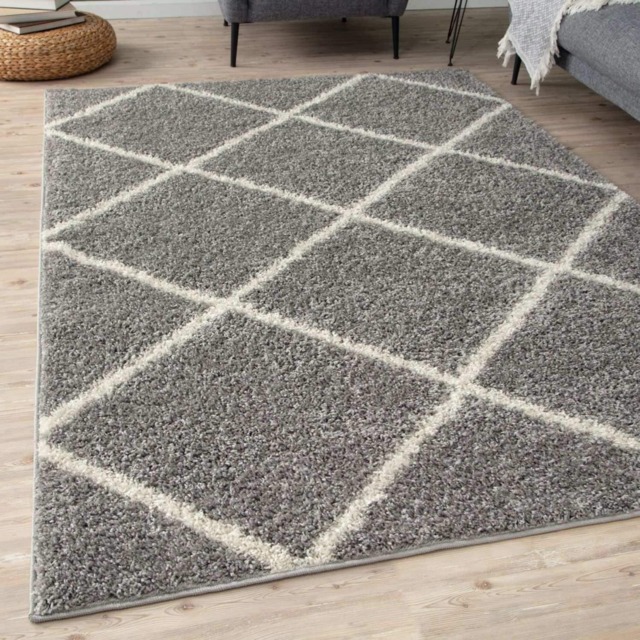 The Rugs Moroccan Collection Soft High Pile Shaggy Diamond Rugs and Runners Living Room