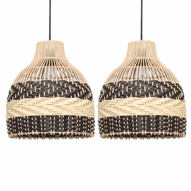 Set of 2 Tanya - Natural Rattan Mix Pendant Lightshades Cream Medium 2
