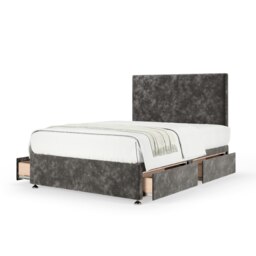 Signature Platinum 2000 Pocket Sprung Charcoal Chenille 4 Drawer Divan Set And Valencia Headboard Super King