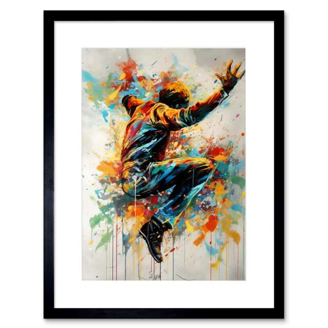 "Freestyle Dancing Street Dance Vibrant 9x7"" Black Framed Wall Art Print"