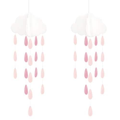 Pink Baby Shower Clouds With Droplets Hanging Decoration 80cm - Pack of 2