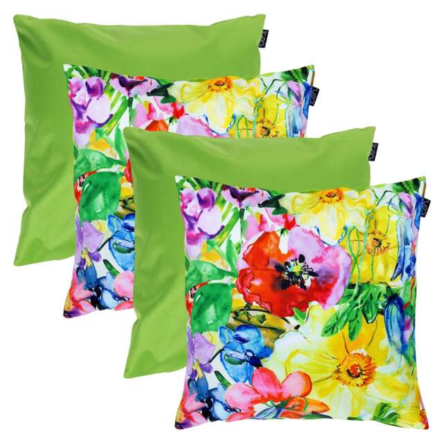 4PK Cushion x2 Painterly Floral x2 Plain Lime