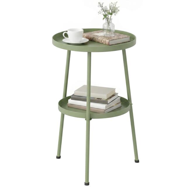 Outsunny Patio Side Table, 2-Tier Round Coffee End Table Green Light Green 36 x 36 x 53 cm