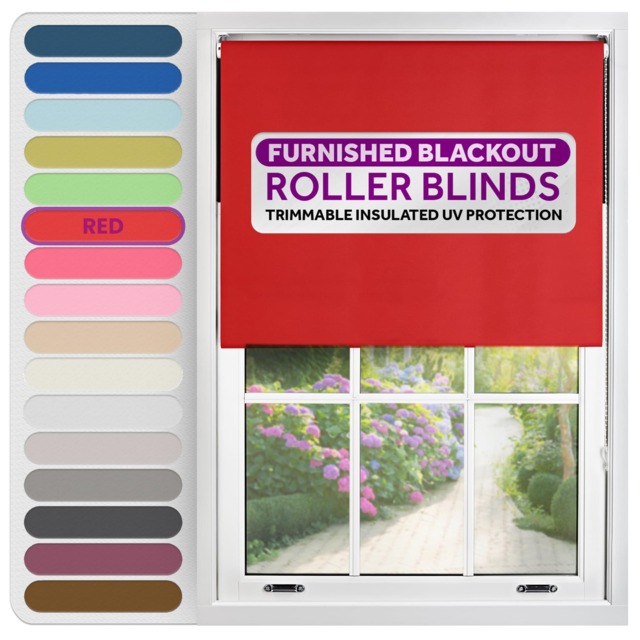 Blackout Roller Blind 55cm Wide x 165cm Long Red Red