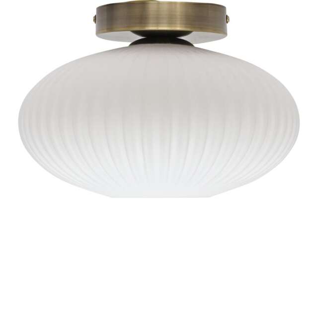 Baton - White Ribbed Oval Glass Antique Brass Ceiling Light Fitting