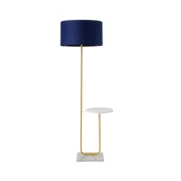 ValueLights Tavel Brushed Gold Floor Lamp Blue Shade and Bulb