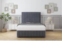 "Sloomy Pemberton Steel Plush Divan Bed With Mattress 2 Drawers Right Side With 54"" Floor Standing Headboard & 12"" Matching Footboard 6' Super King Grey Steel Super King 1"