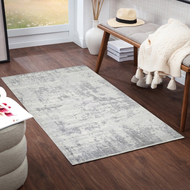 LIVABLISS Monaco-Abstract Modern Marble Rug 80 x 150 cm Grey Ivory
