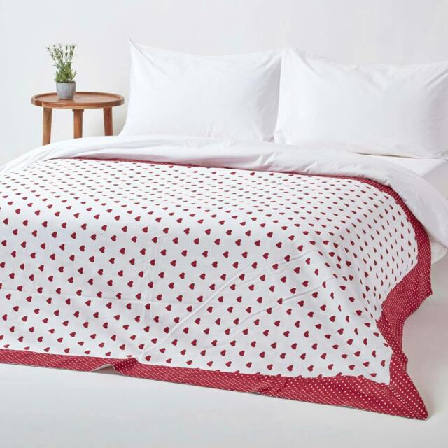 Homescapes Cotton Red Heart Decorative Sofa Throw - 150 x 200 cm Red 1