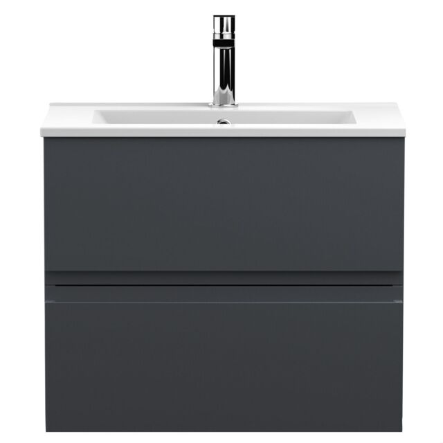 Balterley Mavesyn Contemporary 2 Drawer Wall Hung Vanity Unit with Minimalist Basin, Dark Grey, 600mm