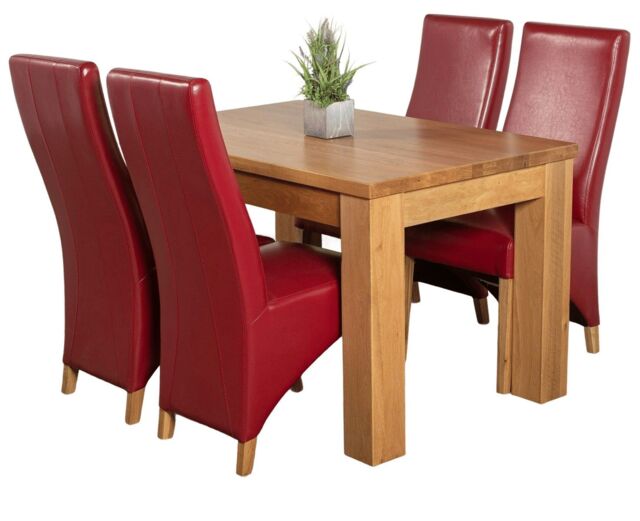 Dakota 127 x 82cm Oak Small Dining Table and 4 Lola Leather Chairs Red Red