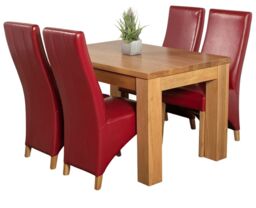Dakota 127 x 82cm Oak Small Dining Table and 4 Lola Leather Chairs Red Red