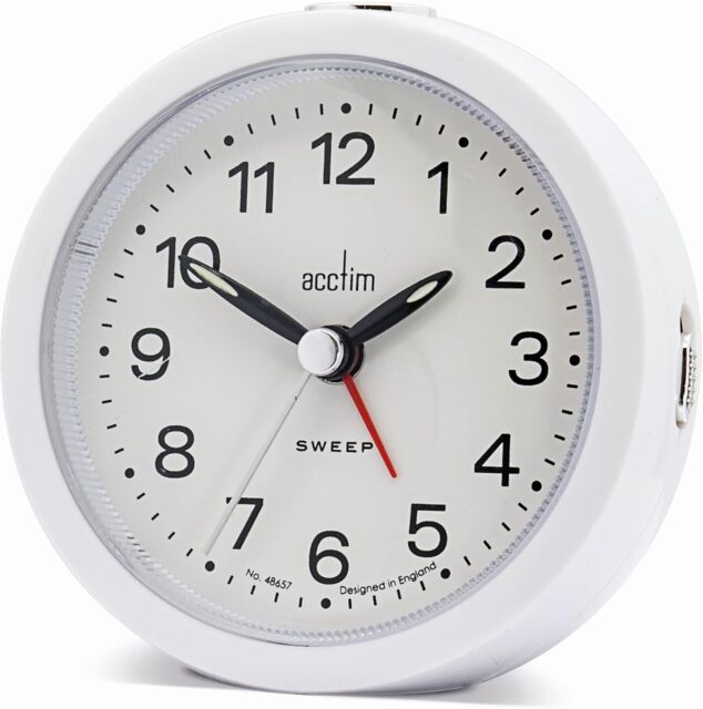 Acctim Elana Analogue Alarm Clock Non Ticking Sweep Quartz Luminous Hands White White