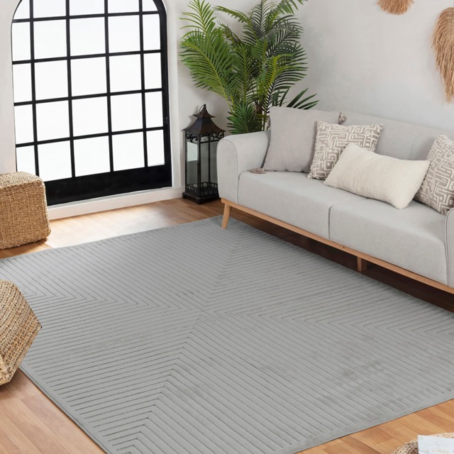 LIVABLISS Le Mans-Modern 3D High & Low Pile Textured In- & Outdoor Rug 200 x 275 cm Grey