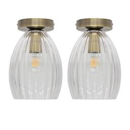 Set of 2 Birch - Fluted Glass Antique Brass Ceiling Light Fittings