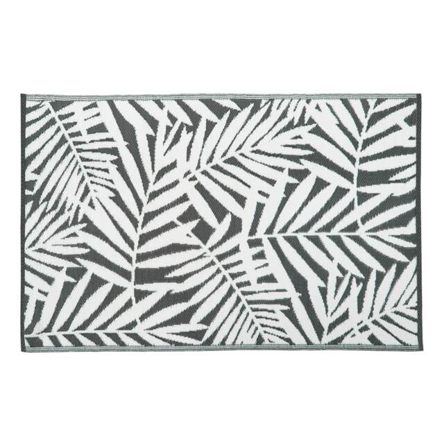 JVL Lightweight Reversible Plastic Woven Outdoor Rug, 120x170cm, Leaves Grey Grey