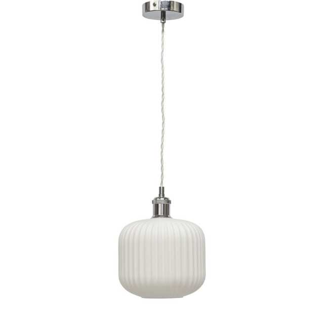 Bento - White Ribbed Glass Chrome Retro Pendant Fitting