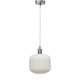 Bento - White Ribbed Glass Chrome Retro Pendant Fitting