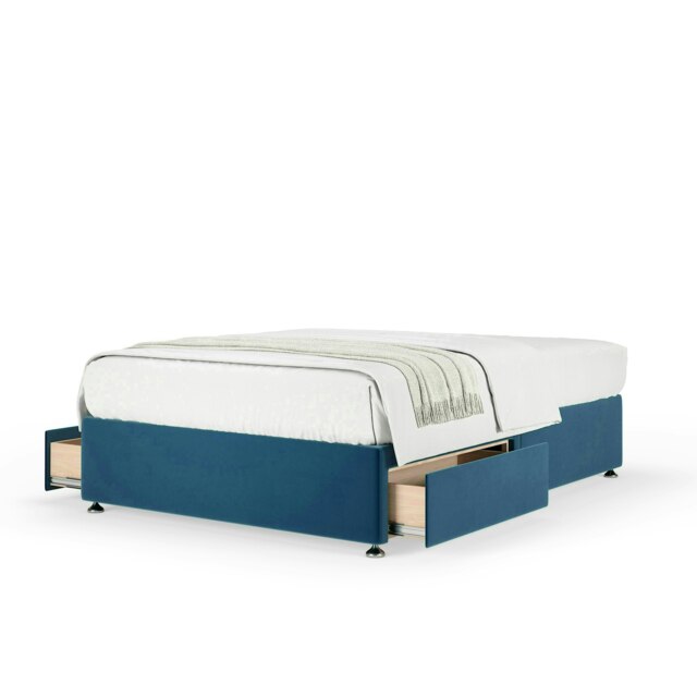 Neptune Spring Blue Plush Velvet 2 Drawer Divan Set Small Double