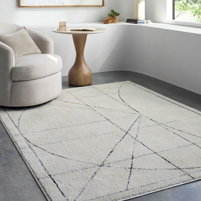 LIVABLISS Galey Alix Architect-Modern Graphic High Pile Rug 160 x 213 cm Ivory Black