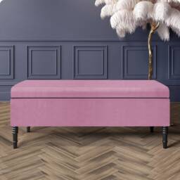 Paris Plain 150cm Ottoman Storage Bench - Plush Velvet Shoe Bench - Pink Upholstery Footstool with Storage