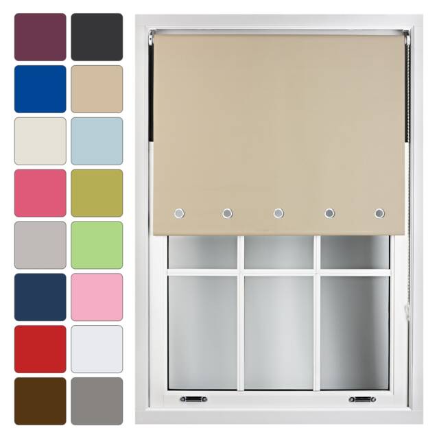 FURNISHED Blackout Roller Blinds with Round Eyelets Cut to Size Easy Fit Window Shade Brown Cappuccino (W) 90cm x (L) 165cm