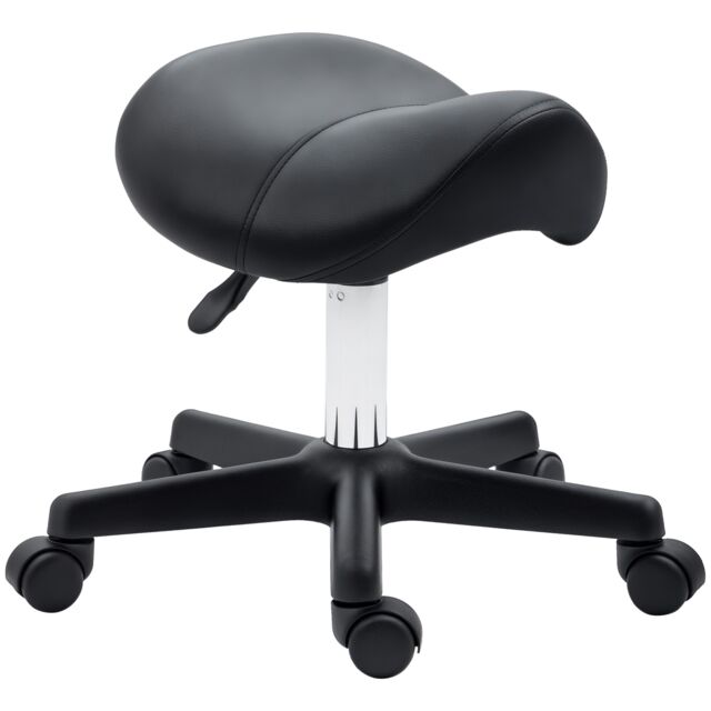 HOMCOM Saddle Stool, PU Leather Adjustable Rolling Salon Chair with Steel Frame for Massage, Spa, Beauty and Tattoo, Black Black 1