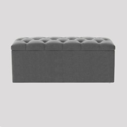 150cm Luna Chesterfield Ottoman Storage Box - Grey Plush Velvet Upholstered Blanket Box