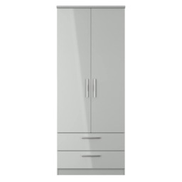 Windsor 2 Drawer Double Wardrobe in Grey Gloss & Dusk Grey (Ready Assembled) Grey Grey Gloss & Dusk Grey