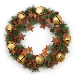 40cm Bells Stars Pine Green Christmas Wreath