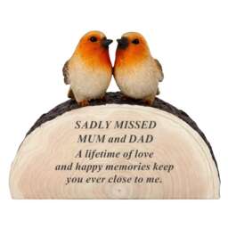 Mum Dad Robin Memorial Ornament Log Plaque 14x17x6cm Graveside Gift