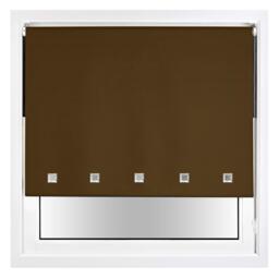 FURNISHED Blackout Roller Blind with Square Eyelets and Metal Fittings Easy Fit Window Shade Brown Brown (W) 130cm x (L) 165cm