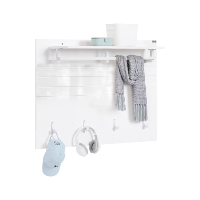 SoBuy Wall Mounted Coat Rack with Shelf and 4 Hooks, High Gloss White, 39.4x7.9x27.6 inches, 11.3 kg - FHK36-W