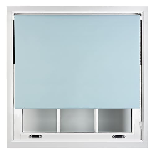 Blackout Roller Blind 95cm Wide x 210cm Long Metal Fittings Blue Duck Egg Blue