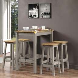 Premium Corona Linea Breakfast Dining Set with Table and 4 High Stools - Grey Waxed Pine Grey Grey 1