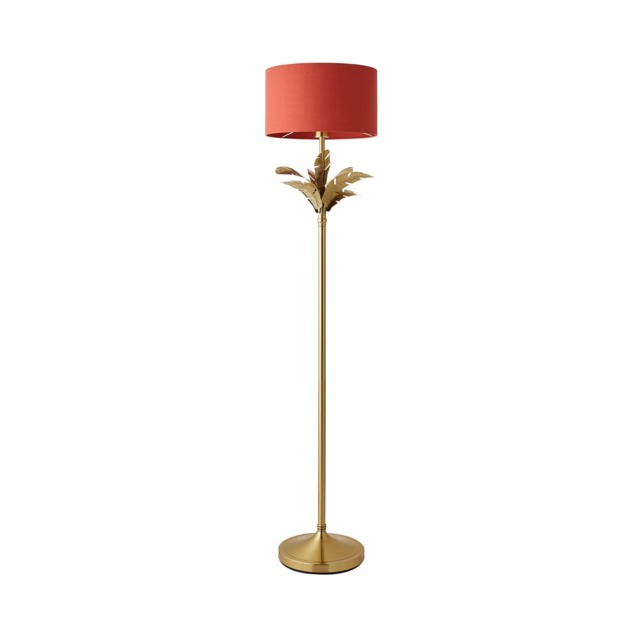 ValueLights Christina Gold Palm Leaf Floor Lamp Rust Red Shade