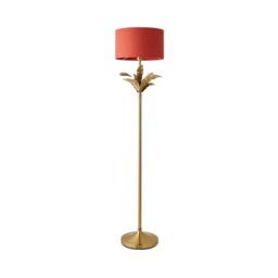 ValueLights Christina Gold Palm Leaf Floor Lamp Rust Red Shade