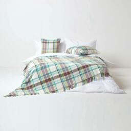 Homescapes Green Tartan Cotton Falun Throw with Tassels - 225 x 255 cm