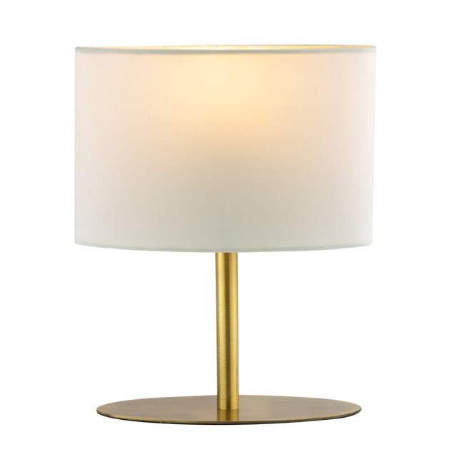 Modern Designer Oval Table Lamp in Antique Brass with Off-White Fabric Shade Gold Antique Brass 1