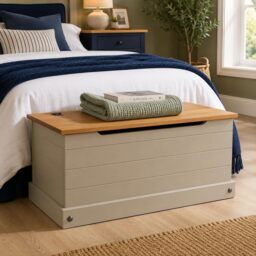 Corona Storage Chest Bedding Box Toy Blanket Ottoman Grey Solid Pine