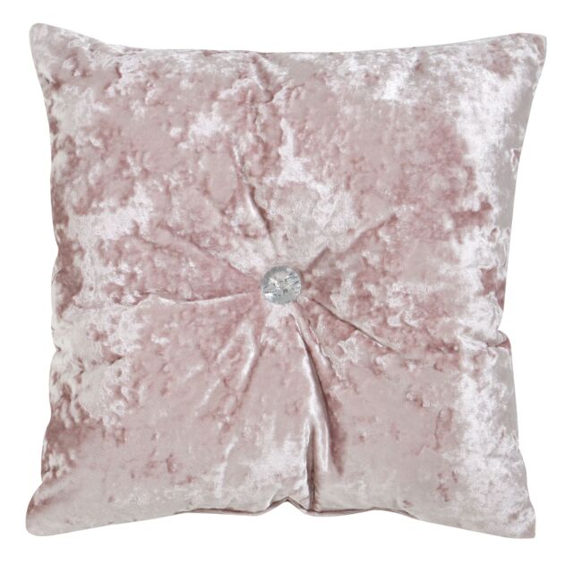 Catherine Lansfield Crushed Velvet Diamante Cushion Pink Blush Pink 45x45cm 1