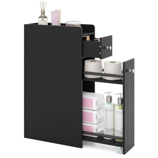 COSTWAY 4-Tier Narrow Toilet Side Storage Cabinet w/Drawers-Black