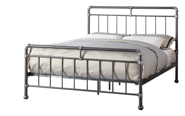 5ft King Size Retro bed frame,black,silver,metal pipe,tube design.Rustic,scaffold style. Industrial Black King