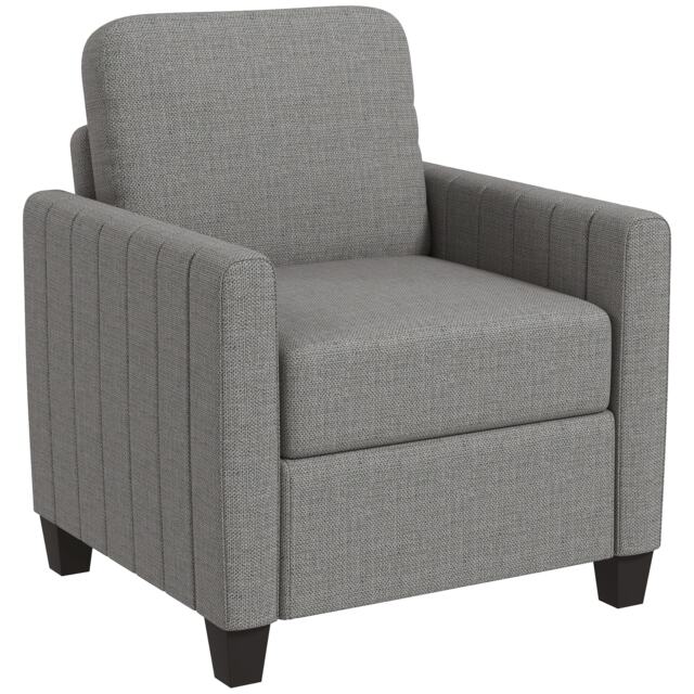 HOMCOM Armchair, Channel Tufted Modern Fabric Accent Chair, Comfy Upholstered Reading Lounge with Spring Cushion, Back Pillow, for Living Room, Bedroom, Office, Light Grey Grey One Size